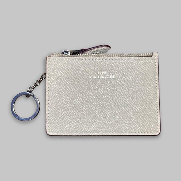 Coach Small Zip Coin Case Card Holder with Key Ring – Light Beige - Picture 1 of 4